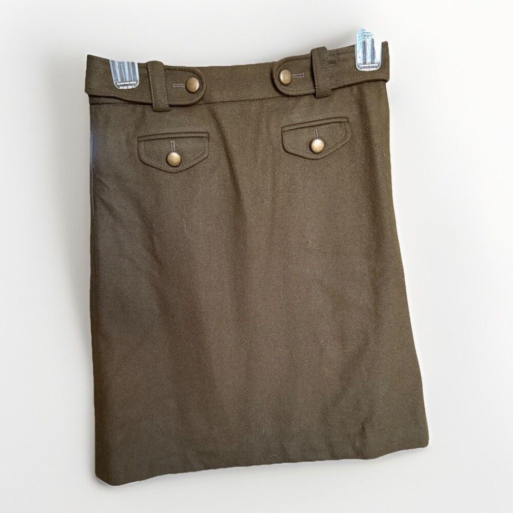 J Crew Army Green Virgin Wool Skirt Women's Size 2
